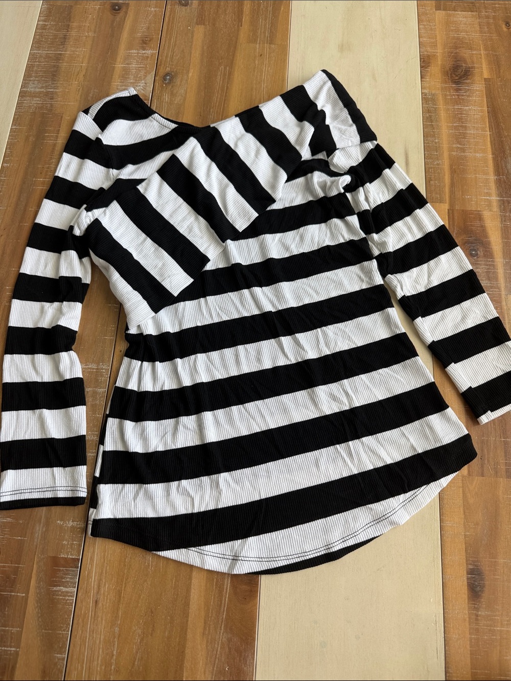 Cato Black & White Striped Long Sleeve Scoop Neck Top